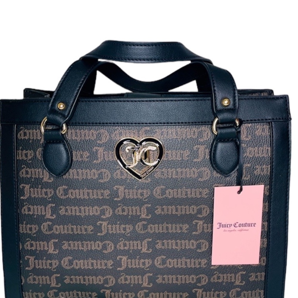 NWT Juicy Couture Flawless Tote Black Gothic Logo Canvas $99